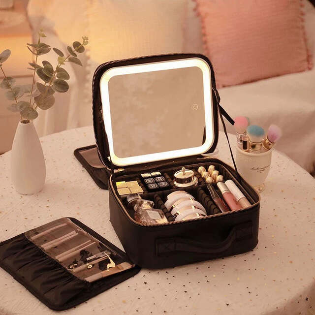 LED spejl makeup taske